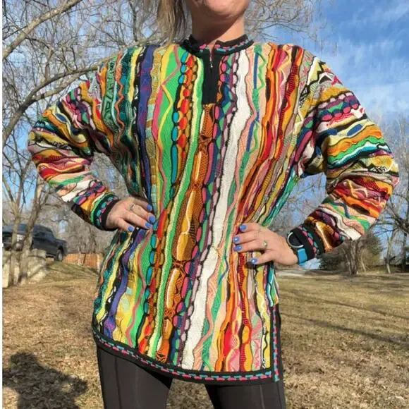 Coogi Australia Primary Color Abstract Weave Tunic Sweater Bold MEDIUM - Picture 1 of 12